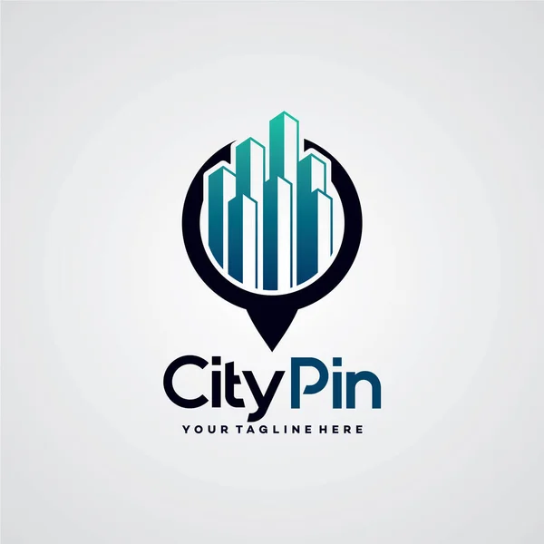 Stad Pin Logo Ontwerp Sjabloon Met Witte Achtergrond — Stockvector