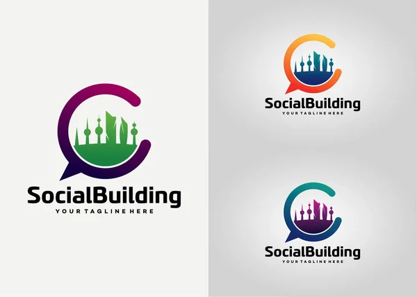 Κοινωνικό Κτίριο Λογότυπο Σχεδιασμό Πρότυπο Λευκό Φόντο — Διανυσματικό Αρχείο