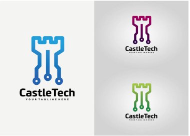 Castle Teknoloji Logosu Şablon Tasarım Vektörü, Amblem, Tasarım Konsepti, Yaratıcı Sembol, Simge Simgesi, Simge