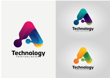 Harf A Technology Logo Şablon Tasarım Vektörü, Amblem, Tasarım Konsepti, Yaratıcı Sembol, Simge, Simge