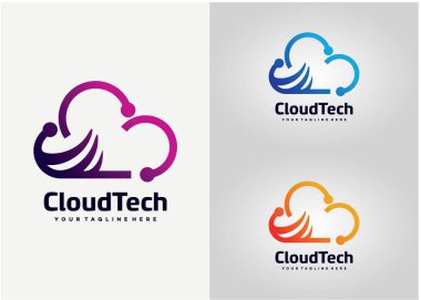 Cloud Tech Logo Tasarım Vektörü, Amblem, Tasarım Konsepti, Yaratıcı Sembol, Simge Simgesi, Simge