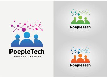 People Tech Logo Şablon Tasarım Vektörü, Amblem, Tasarım Konsepti, Yaratıcı Sembol, Simge