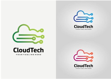 Cloud Tech Logo Tasarım Vektörü, Amblem, Tasarım Konsepti, Yaratıcı Sembol, Simge Simgesi, Simge