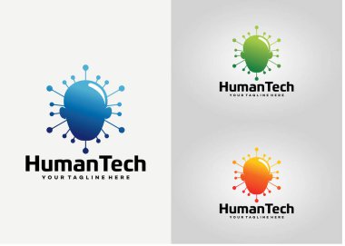 İnsan Teknolojisi Logo Şablonu Tasarım Vektörü, Amblem, Tasarım Konsepti, Yaratıcı Sembol, Simge Simgesi, Simge
