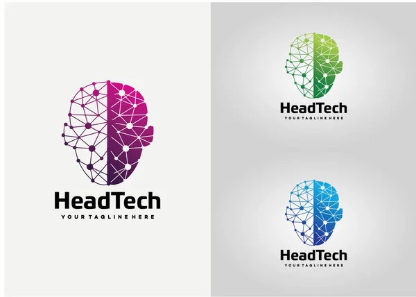 Head Tech Logo Template Design Vektor Emblem Designkonzept Kreatives Symbol — Stockvektor
