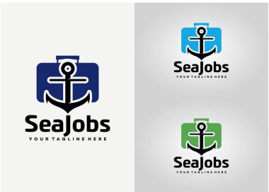 Sea Jobs Logo Şablon Tasarım Vektörü, Amblem, Tasarım Konsepti, Yaratıcı Sembol, Simge Simgesi, Simge