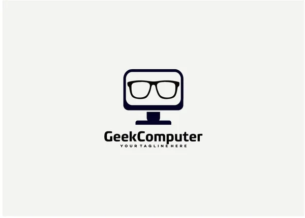 Geek Computer Logo Template Design Vetor Emblema Conceito Design Símbolo — Vetor de Stock