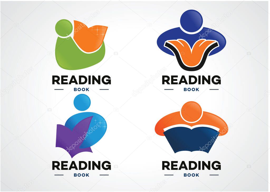 Reading Book Logo Set Template Design Vector, Emblem, Design Concept, Creative Symbol, Icon