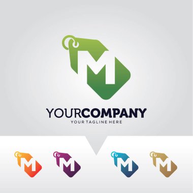 Beyaz arkaplanlı M Harfi Etiket Logo Tasarım Şablonu