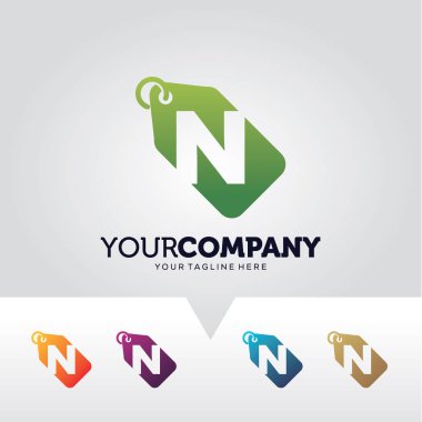 Harf N Etiket Logo Tasarım Şablonu beyaz arkaplan