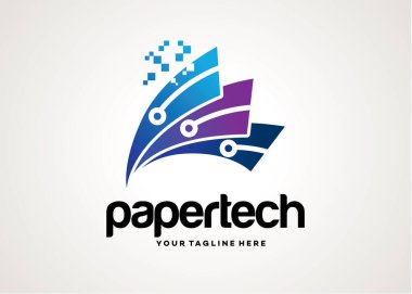 Kağıt Teknolojisi Logo Şablonu Tasarım Vektörü, Amblem, Tasarım Konsepti, Beyaz arkaplan ile Yaratıcı Sembol