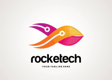 Rocket Tech Logo Şablonu Tasarım Vektörü, Amblem, Tasarım Konsepti, Yaratıcı Sembol