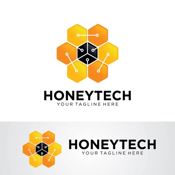 Honey Tech Logo Template Design Vektor Emblem Designkonzept Kreatives Symbol — Stockvektor