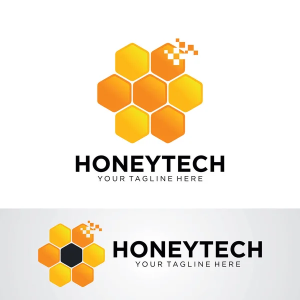 Honey Tech Logo Şablon Tasarım Vektörü Amblem Tasarım Konsepti Yaratıcı — Stok Vektör