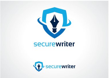 Güvenli Yazar Logosu Tasarım Vektörü, Amblem, Tasarım Konsepti, Yaratıcı Sembol, Simge Simgesi, Simge