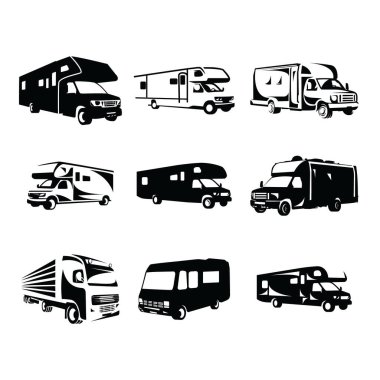 beyaz arkaplan ile kamyon araç siluet vektör illüstrasyon koleksiyonu
