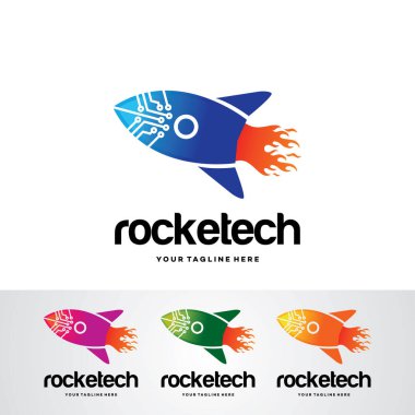 Beyaz arkaplanlı roket teknolojisi logo tasarım şablonu