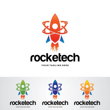 Beyaz arkaplanlı roket teknolojisi logo tasarım şablonu
