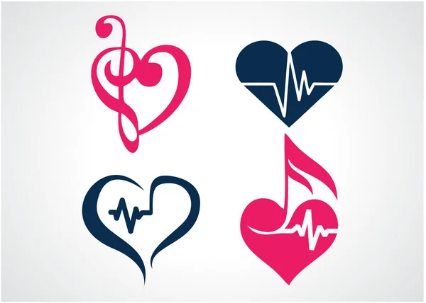 Music Beat Love Logo Template Design Vector Emblem Design Concept — Stock Vector