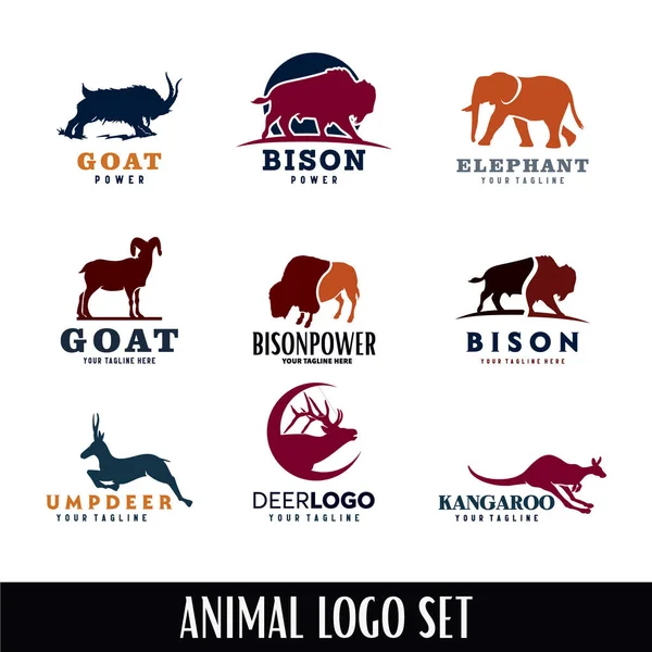 Colección Animal Salvaje Logotipo Diseño Plantilla Con Fondo Blanco — Vector de stock