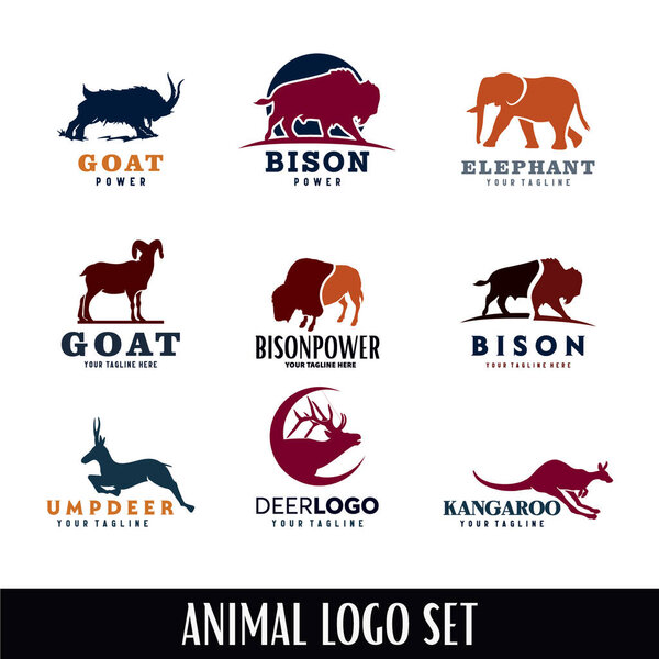 collection of wild animal logo design template with white background