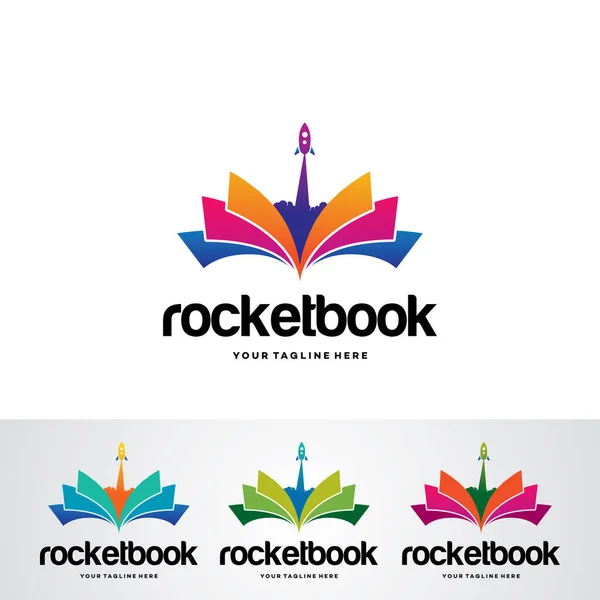 Beyaz arkaplanlı Roket Kitap Logosu Tasarım Şablonu