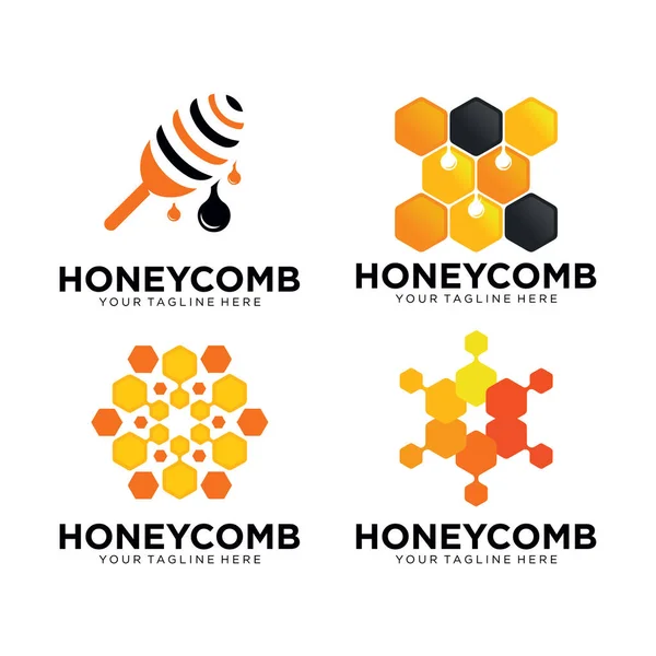 Beyaz arkaplanlı bal tarağı logo tasarım şablonu koleksiyonu