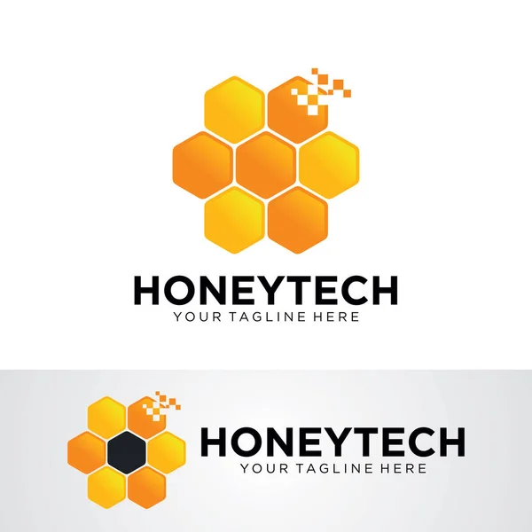 Honig Tech Logo Design Vorlage Mit Weißem Hintergrund — Stockvektor