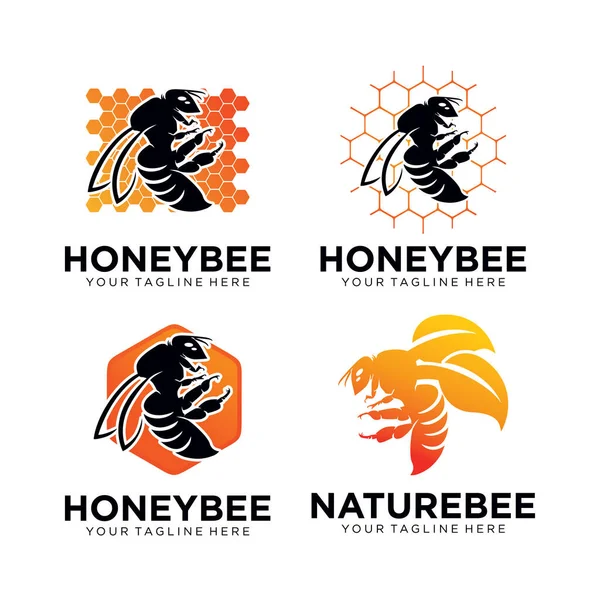Bal Arısı Logo Tasarım Şablonu Beyaz Arkaplan — Stok Vektör