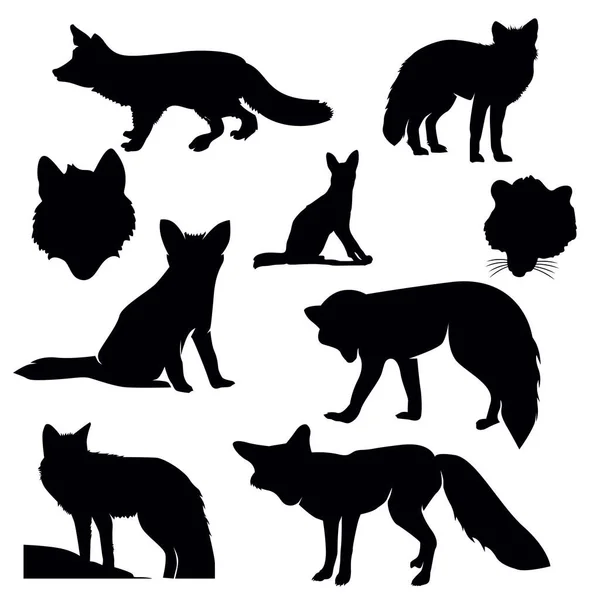 Samling Fox Silhouette Set — Stock vektor