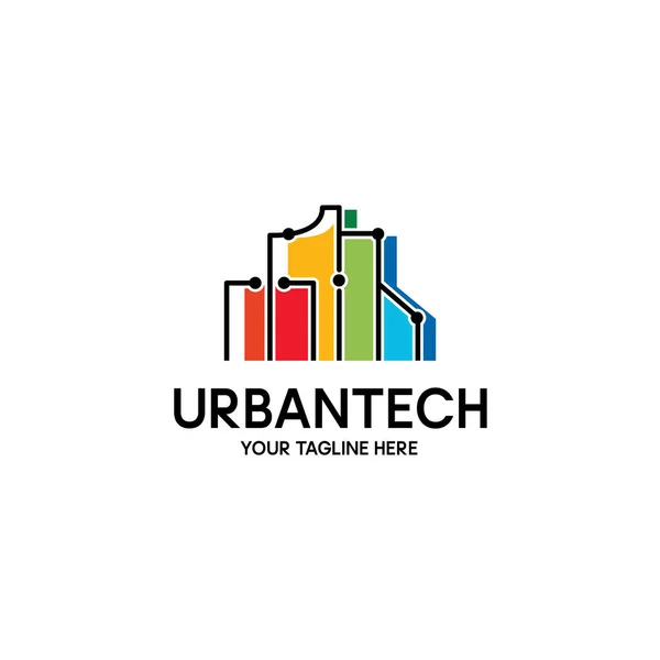 Kentsel Teknoloji Skyline Logo Tasarımı Şablon Vektör Resimleri
