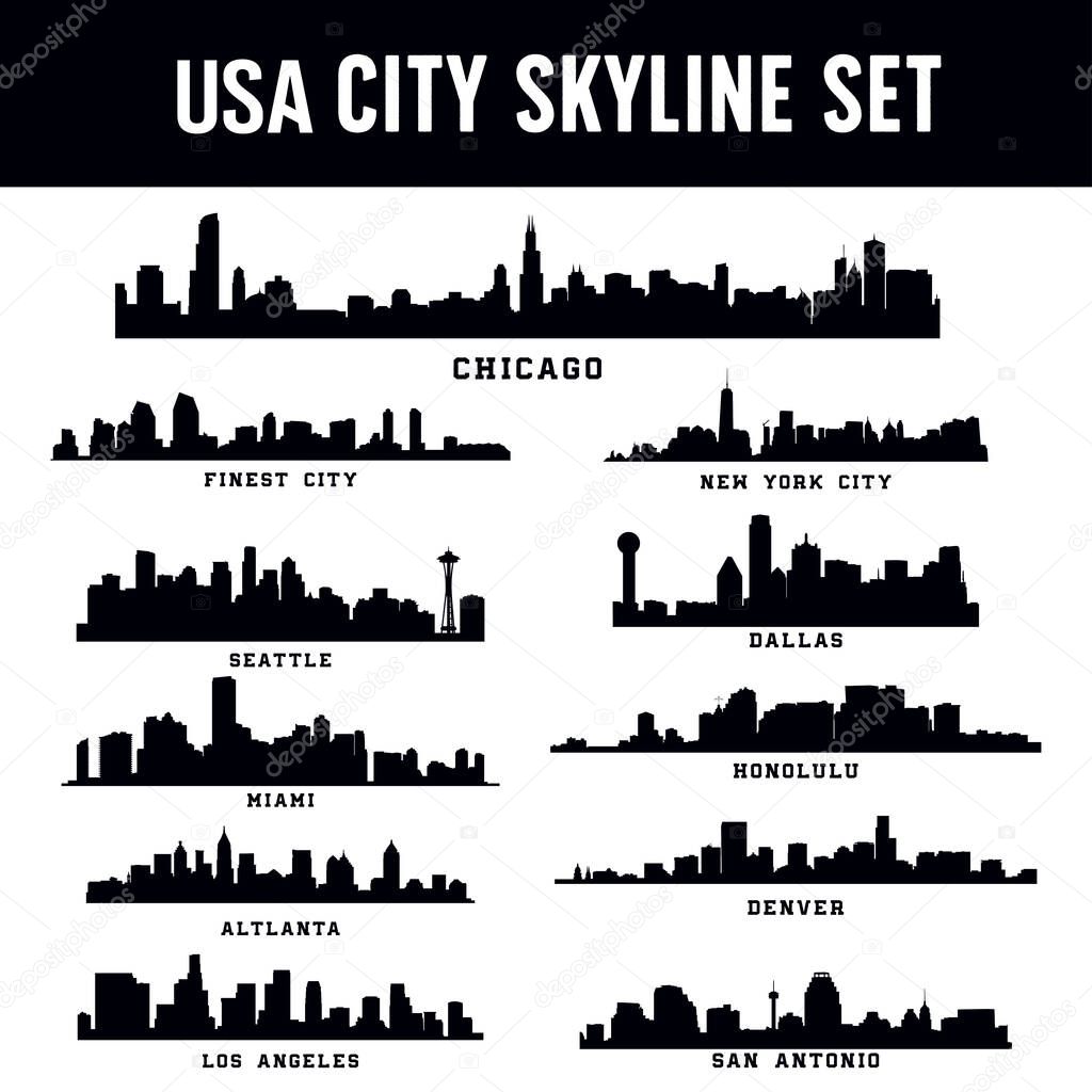 collection of united states america city skyline vector with white background