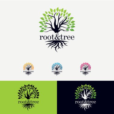 Beyaz Arkaplan ile Kök ve Ağaç Logosu Tasarım Şablonu