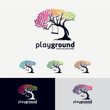 Beyaz Arkaplan ile Oyun Bahçesi Ağacı Logosu Tasarım Şablonu