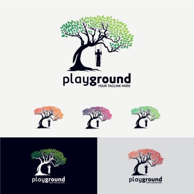 Beyaz Arkaplan ile Oyun Bahçesi Ağacı Logosu Tasarım Şablonu
