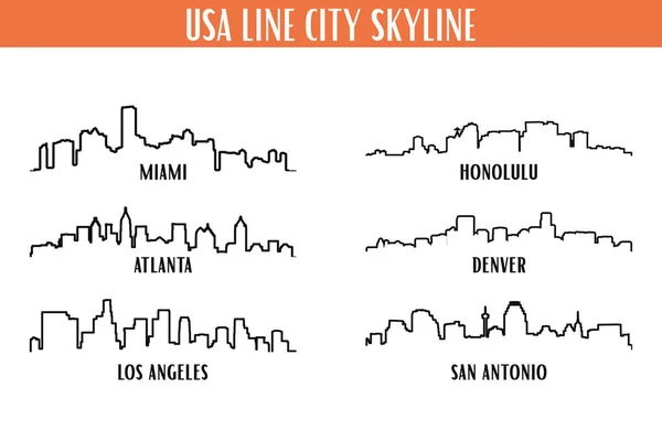 Usa City Skyline Vector Set Bílým Pozadím — Stockový vektor