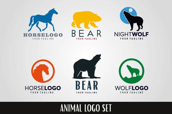 Wild Animal Logo Template Set Com Fundo Branco —  Vetores de Stock