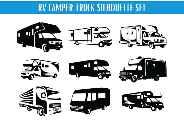 Camper Вантажівка Silhouette Set — стоковий вектор