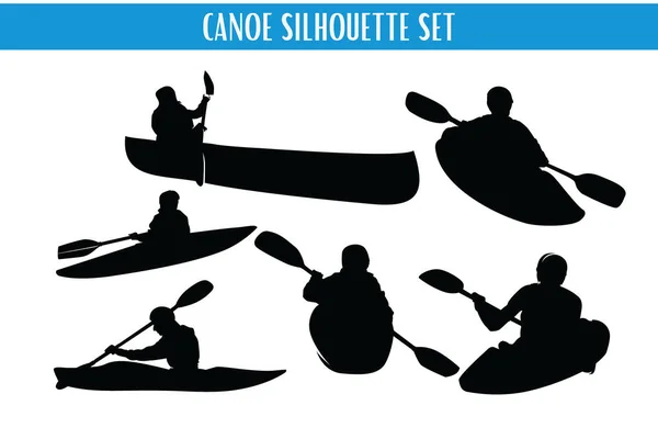 Canoe Kayaking Silhouette Set — Stock Vector