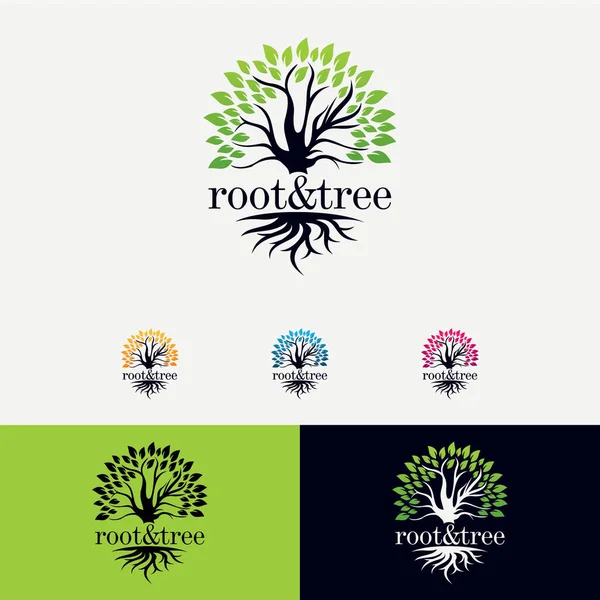 Beyaz Arkaplan ile Kök ve Ağaç Logosu Tasarım Şablonu