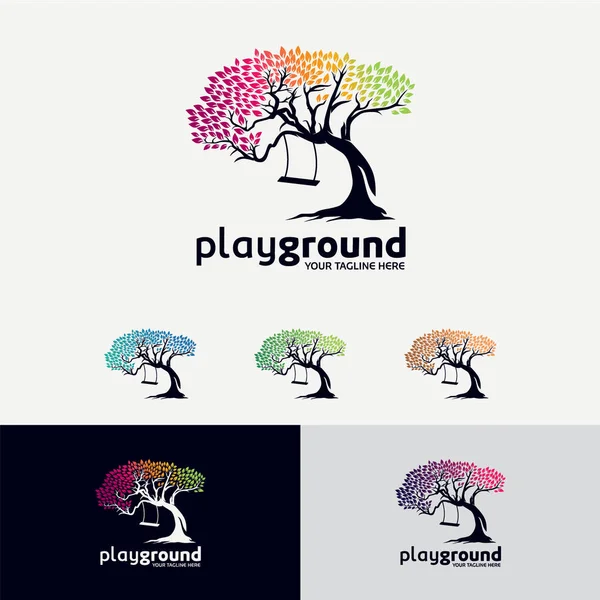 Beyaz Arkaplan ile Oyun Bahçesi Ağacı Logosu Tasarım Şablonu