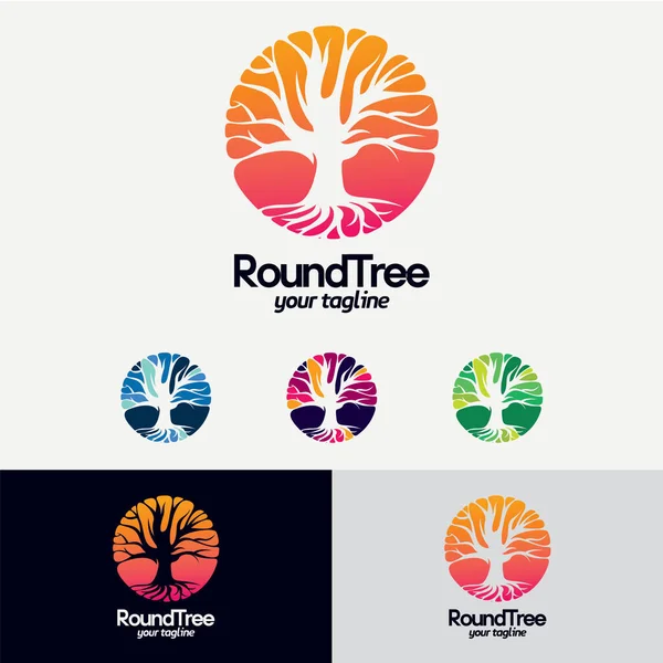 Yuvarlak Ağaç Logosu Tasarım Şablonu Beyaz Arkaplan