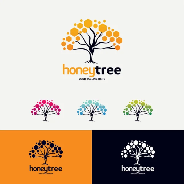 Honigbaum Logo Design Vorlage Mit Weißem Hintergrund — Stockvektor