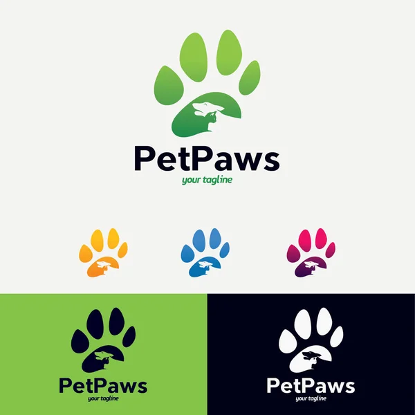 Pet Paws Logo Design Template Com Fundo Branco — Vetor de Stock