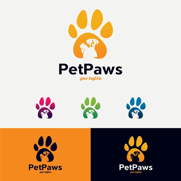 Pet Paws Logo Design Template Com Fundo Branco — Vetor de Stock