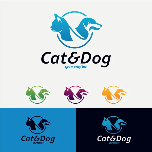 Kat Hond Logo Ontwerp Sjabloon Met Witte Achtergrond — Stockvector