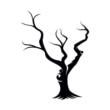 Beyaz arkaplan ile yaprak döken ağaç vektör resimlemesinin silüeti
