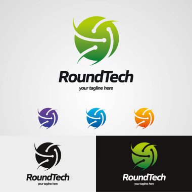 Yuvarlak Teknoloji Logosu Beyaz Arkaplan Şablonu Tasarladı