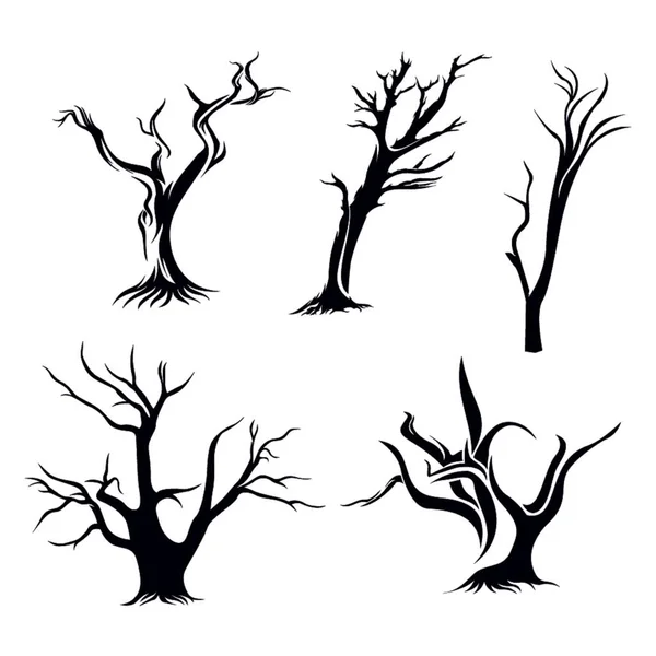 Σιλουέτα Μιας Εικονογράφησης Διανύσματος Φυλλοβόλων Δέντρων Λευκό Φόντο — Διανυσματικό Αρχείο