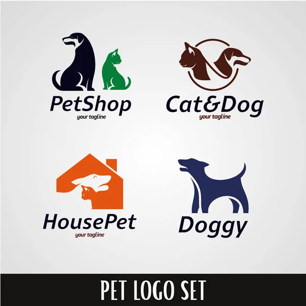 Pet Logo Designs Template Set Mit Weißem Hintergrund — Stockvektor